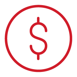 Red line graphic of dollar sign in a circle