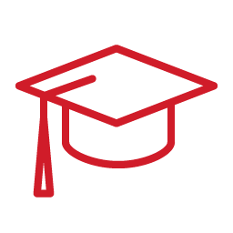 Red line graphic of a mortar board